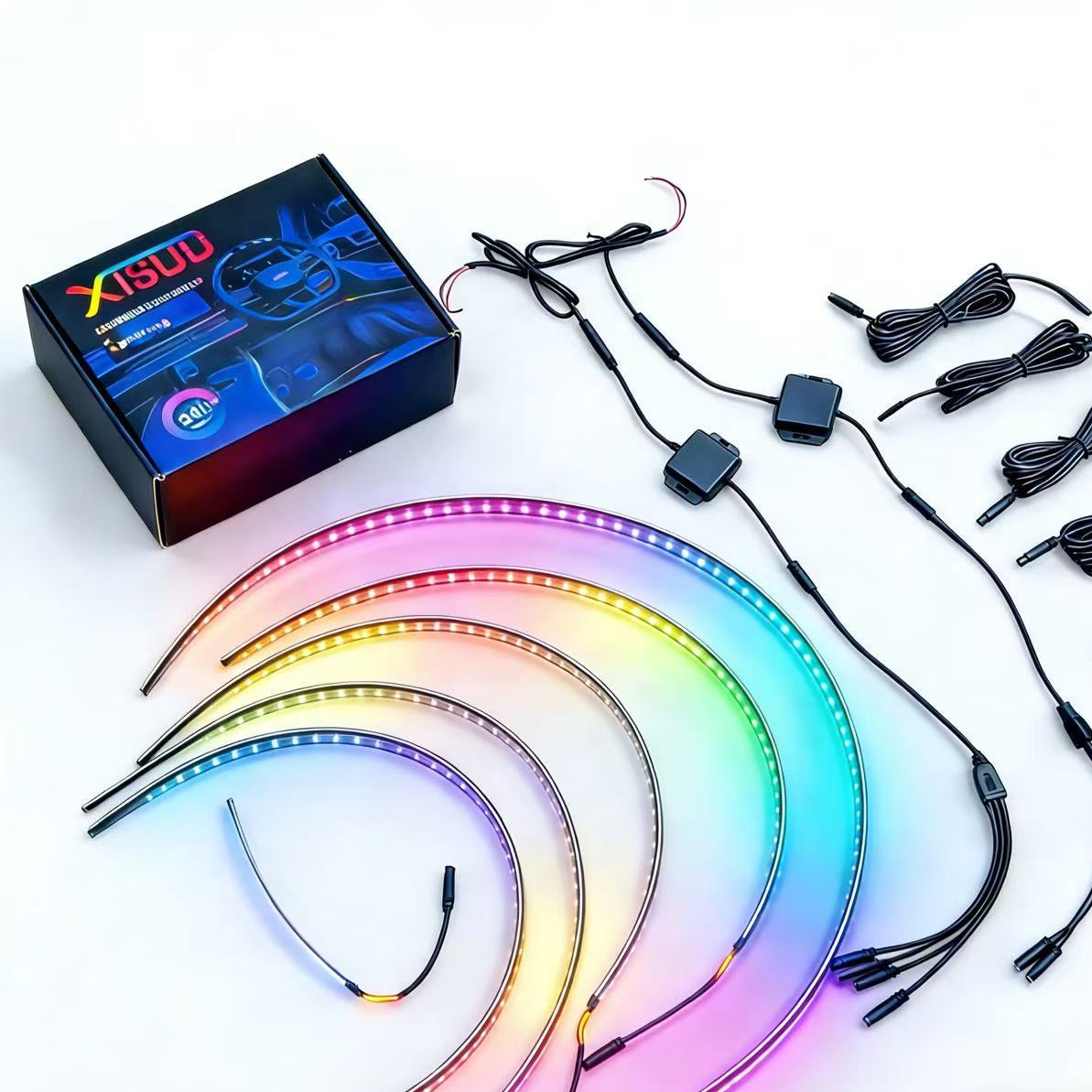 XTSDD Car Interior Ambient Lights,18 in 1 128 Colorful LED Acrylic Fiber Optic Strip